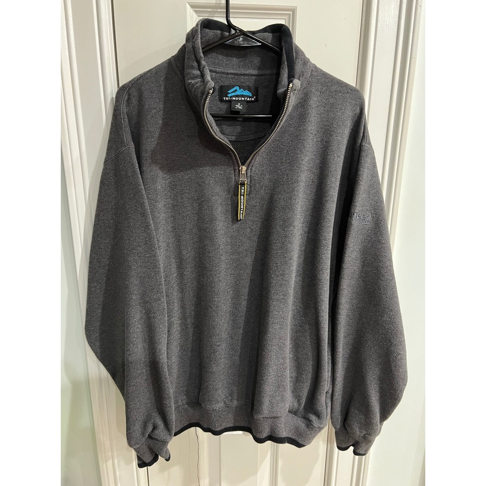 Tri-Mountain Mens Quarter Zip Pullover Sweatshirt Gray Textured Knit Size M